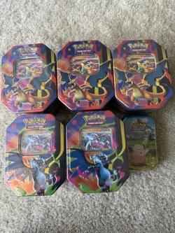 Pokemon Phantasmal Flames Charizard XY Tin Set Of 5 + Ascended Heros Mini Tin - Image 2