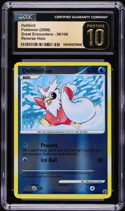 CGC Pristine 10 Delibird Reverse Holo Great Encounters 2008 Pokemon Card #36 - Image 1
