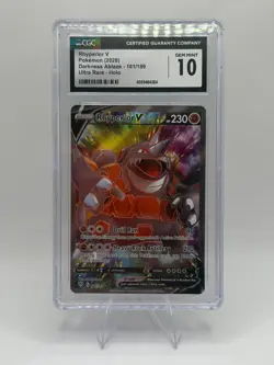 CGC 10 GEM MINT Rhyperior V 181/189 Darkness Ablaze Holo Ultra Rare Pokemon - Image 1