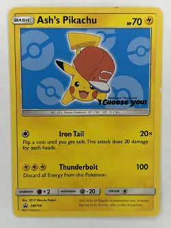 Ash's Pikachu SM114 Sm Regular Sun & Moon Black Star Promo Pokemon MP - Image 1