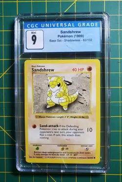 CGC 9 MINT Sandshrew 1999 Base Set Shadowless 62/102 Pokemon Card WOTC - Image 1