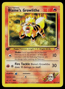 Pokemon Card - Blaine's Growlithe 1st Edition Gym Heroes 35/132 Uncommon - Image 1