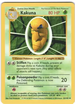 Kakuna 33/102 Unlimited UC Base Set Shadowless LP Pokemon - Image 1