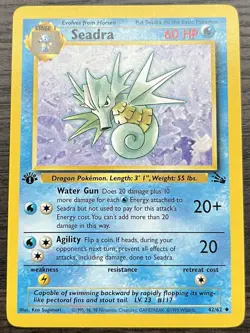 1st Edition Seadra 42/62 Pokemon TCG WOTC Base Set Fossil Uncommon Light Play LP - Image 1