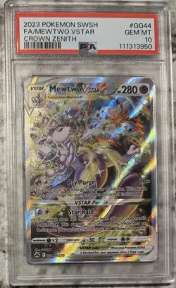 Pokemon 2023 Mewtwo VSTAR GG44/GG70 Full Art Crown Zenith PSA 10 - Image 1
