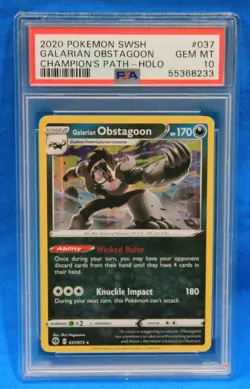 2020 POKEMON SWSH # 037 GALARIAN OBSTAGOON HOLO PSA 10 #55368233 CHAMPION'S PATH - Image 1