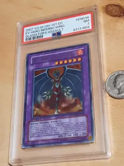 yugioh graded card Evil Hero Inferno Wing 1st Ed 7 2007 En038 Ultra Rare Low Pop - Image 2