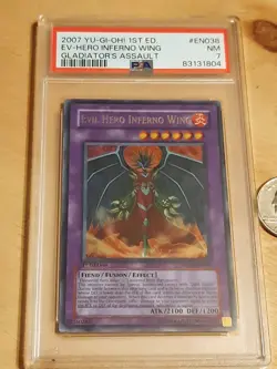 yugioh graded card Evil Hero Inferno Wing 1st Ed 7 2007 En038 Ultra Rare Low Pop - Image 5