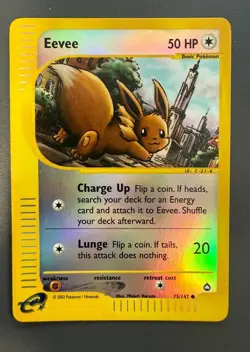 Pokemon Card- Eevee -Aquapolis-Reverse Holo-75/147-Rare-ENG-Very GOOD - Image 1
