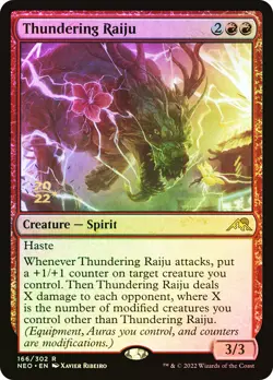MTG FOIL Thundering Raiju(Prerelease) (Kamigawa: Neon Dynasty) - Promo #166 - Image 1