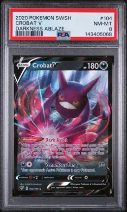 2020 POKEMON SWORD & SHIELD DARKNESS ABLAZE #104 CROBAT V PSA 8 (FREE SHIPPING!) - Image 1
