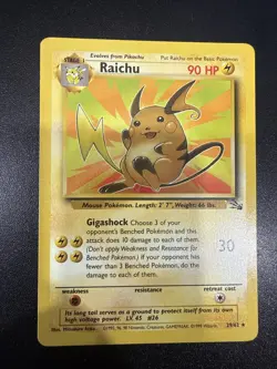 Pokemon TCG Raichu Non Holo Rare 29/62 - Fossil Unlimited- WOTC 1999 Vintage - Image 1