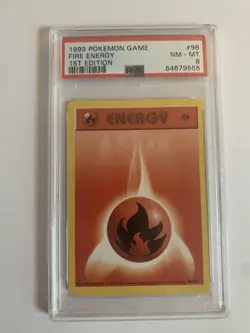 Pokemon WotC Base Set English FIRE ENERGY 98/102 1st Edition PSA 8 - Image 1