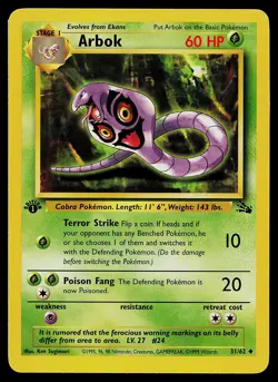 Pokemon Card - Arbok Fossil 31/62 Uncommon 1st Edition - Image 1