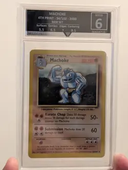 Pokemon TCG Machoke Base Set 34/102 Regular Card, 4th Print Get Graded 6 (Good) - Image 1