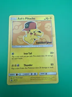 Pokemon TCG Ash's Pikachu SM-P Promo SM110 Regular 70 HP Basic Thunder Card Nm- - Image 1
