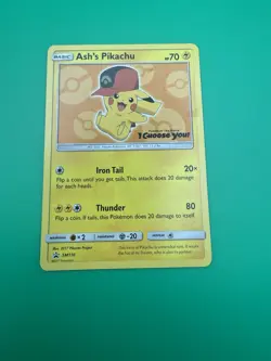 Pokemon TCG Ash's Pikachu SM-P Promo SM110 Regular 70 HP Basic Thunder Card Nm- - Image 2