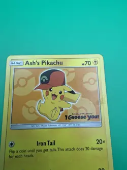 Pokemon TCG Ash's Pikachu SM-P Promo SM110 Regular 70 HP Basic Thunder Card Nm- - Image 3