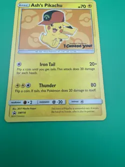 Pokemon TCG Ash's Pikachu SM-P Promo SM110 Regular 70 HP Basic Thunder Card Nm- - Image 4