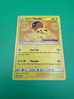 Pokemon TCG Ash's Pikachu SM-P Promo SM110 Regular 70 HP Basic Thunder Card Nm- - Image 5