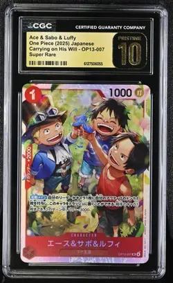 2025 ONE PIECE JAPANESE OP13-007 ACE SABO MONKEY D LUFFY CGC 10 PRISTINE - Image 1