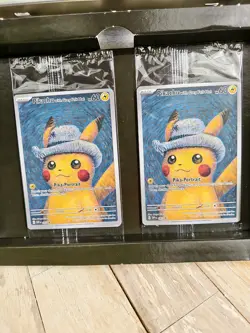 X2 Pokemon Card Pikachu Van Gogh SVP EN 085 Pikachu With Grey Felt Hat Sealed - Image 1