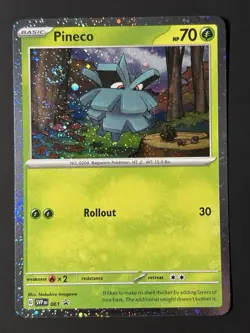 SWIRL Pineco Black Star Promo SVP 061 Cosmos Holo Promo Card NM Pokemon TCG - Image 1