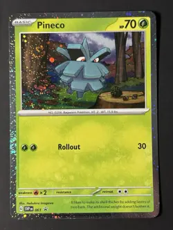 SWIRL Pineco Black Star Promo SVP 061 Cosmos Holo Promo Card NM Pokemon TCG - Image 2