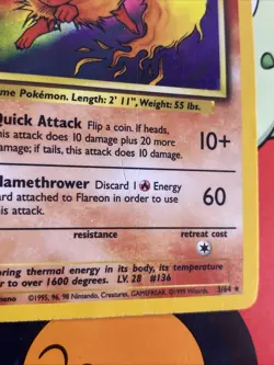 Pokemon TCG Flareon Jungle 3/64 ULTD No Symbol Error Holo Vintage Rare 1999 MP - Image 5