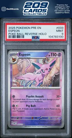 2025 Pokemon Pre En-Prismatic Evolutions Espeon #033 PSA - Image 1