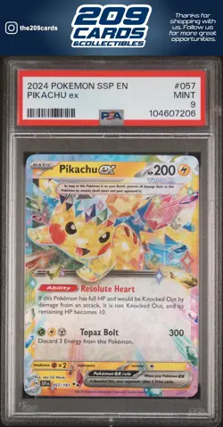 2024 Pokemon Ssp En-Surging Sparks Pikachu Ex #057 PSA - Image 1