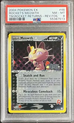 2004 Pokemon EX Team Rocket Returns 46 Rocket’s Meowth Reverse PSA 8 NM-MT - Image 1