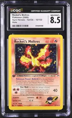 CGC 8.5 Rocket's Moltres Gym Heroes 1st Edition 12/132 Pokemon NM+ Mint SWIRL! - Image 1