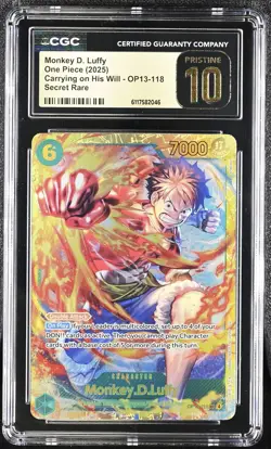 Monkey D. Luffy OP13-118 CGC 10 Pristine 2025 Carrying On His Will One Piece Eng - Image 1