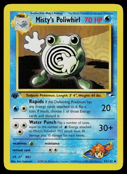 Pokemon Card - Misty's Poliwhirl 1st Edition Gym Heroes 53/132 Uncommon - Image 1