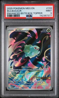 2025 POKEMON MEG EN-MEGA EVOLUTION #133 BULBASAUR ENHANCED BSTR BOX TOPPER PSA 9 - Image 3