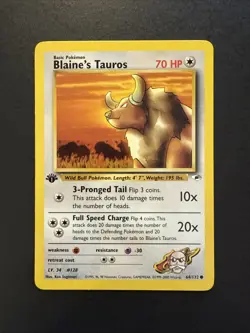 Blaine's Tauros Gym Heroes 64/132 Regular 1st Edition Common Pokemon - Image 1