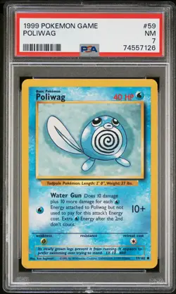 1999 POKEMON BASE SET UNLIMITED #59 POLIWAG PSA 7 - Image 1