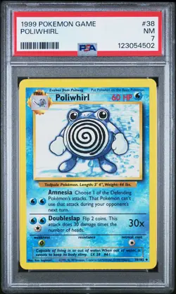 1999 POKEMON BASE SET UNLIMITED #38 POLIWHIRL PSA 7 - Image 1