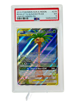 2019 Pokemon Unified Minds Sun & Moon ROWLET & ALOLAN EXEGGUTOR GX #215 PSA-5 - Image 1