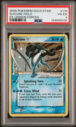 2005 Pokemon Gold Star Ex Unseen Forces #115 Suicune - Holo PSA 4 - Image 1
