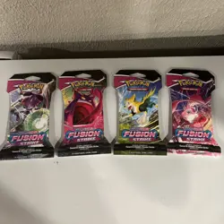 Fusion Strike Sealed Sleeved Pokemon Booster Card Artset Art Set - 4 Total Packs - Image 1