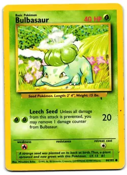 Bulbasaur 44/102 - Base Set Unlimited Common Pokemon TCG - DMG Card - Image 1