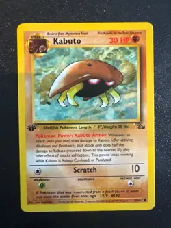 1st Edition Kabuto 👑 50/62 Common Fossil Pokemon Card Near Mint - Image 1