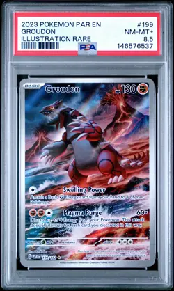 2023 POKEMON PAR EN-PARADOX RIFT ILLUSTRATION RARE #199 GROUDON PSA 8.5 - Image 1