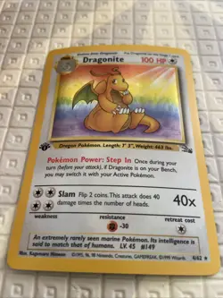 Pokemon TCG Dragonite Holo Rare 1st Edition Fossil Card 4/62 - Image 1