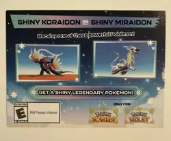 Pokemon Scarlet Violet Shiny Koraidon/Miraidon Code Card GameStop NEW SEALED - Image 1