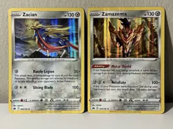 Zacian 094/159 & Zamazenta 097/159 Crown Zenith Holo Rare Pokemon Card Lot - Image 1