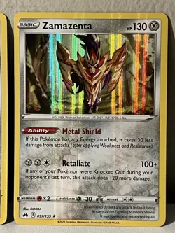 Zacian 094/159 & Zamazenta 097/159 Crown Zenith Holo Rare Pokemon Card Lot - Image 2