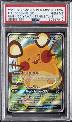 2019 POKEMON SUN & MOON UNBROKEN BONDS #195A FULL ART/DEDENNE GX PSA 10 - Image 1